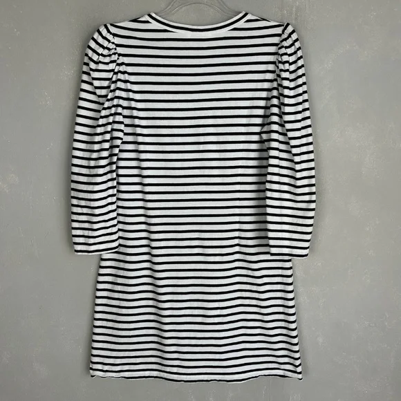 A.L.C size L Kidman mini shirt dress black white stripe 3/4 puff sleeve cotton - Picture 7 of 12